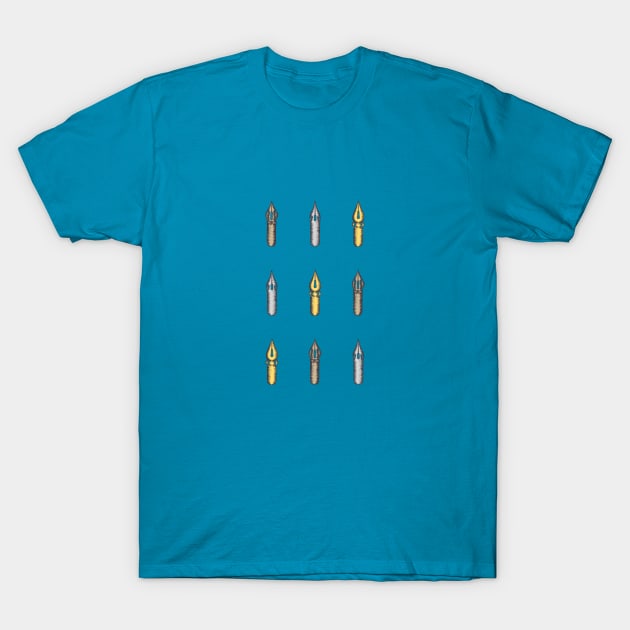 Nine Dip Pen Nibs (Lake Blue Palette) T-Shirt by illucalliart